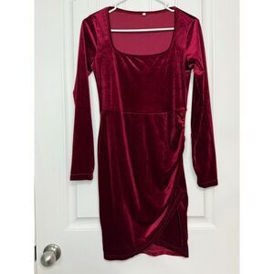 Wine Red Velvet Ruched Mini Dress Medium Dark Romance Whimsigoth 90s Witchy